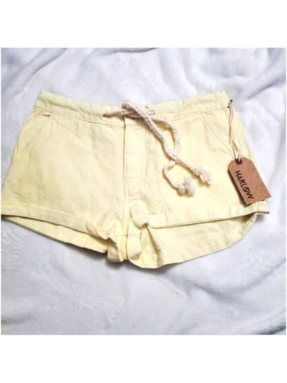 NWT Harlow Coastal Linen Cotton Blend Shorts Yellow M - Picture 3 of 14